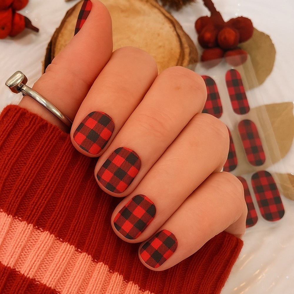🔥 Fireside Flannel Nail Wraps – Red Plaid Nails, Cozy Winter Mani
